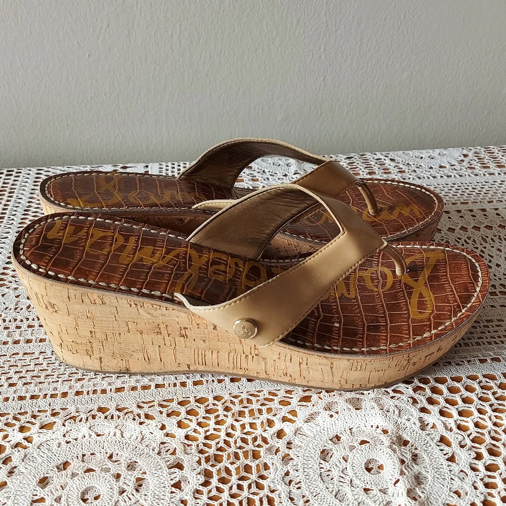 Sam Edelman Women Sandals Size 10 Romy Patent Leather Thong Comfort Wedge Heel - Picture 2 of 13